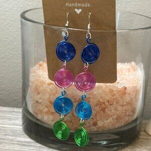 Handmade Color Spiral Statement Long Length Dangle Wire Bold Earrings